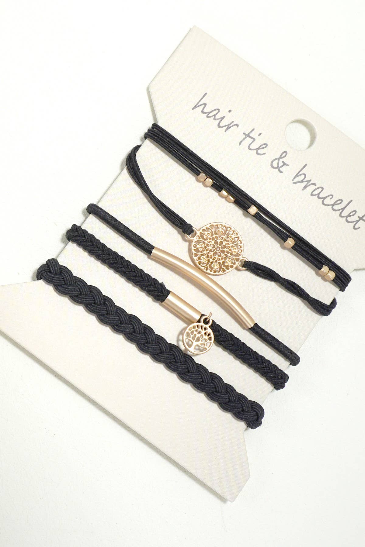 NAVY BOHO DUAL FUNCTION KNOT BRACELET HAIR TIES