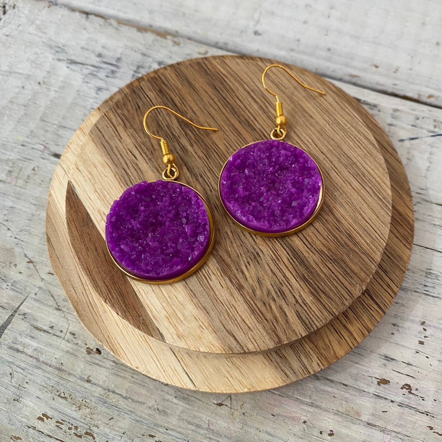 violet druzy drop (gold)