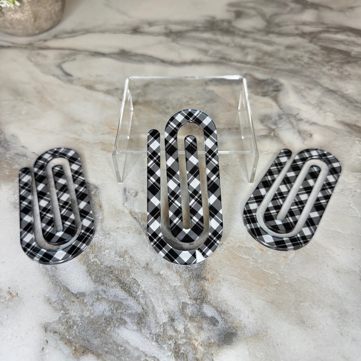 black & white plaid jumbo paperclip