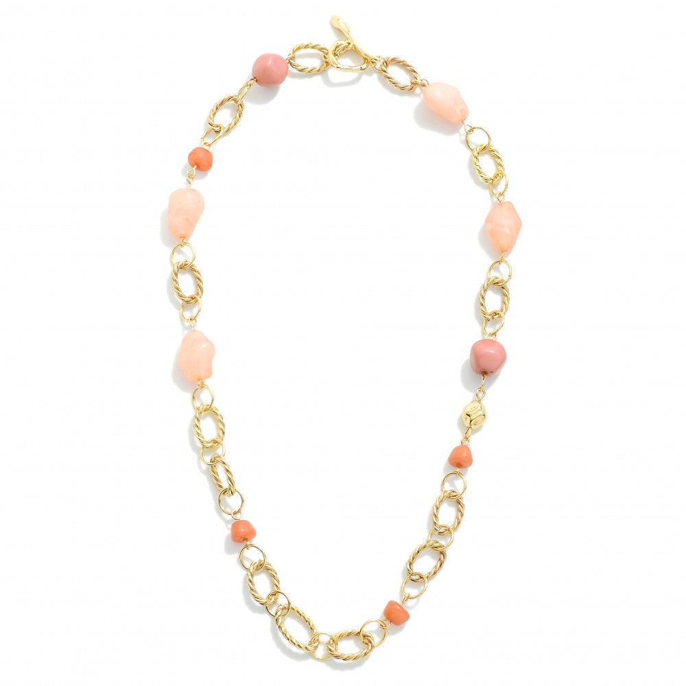 natural stone t-bar necklace peach