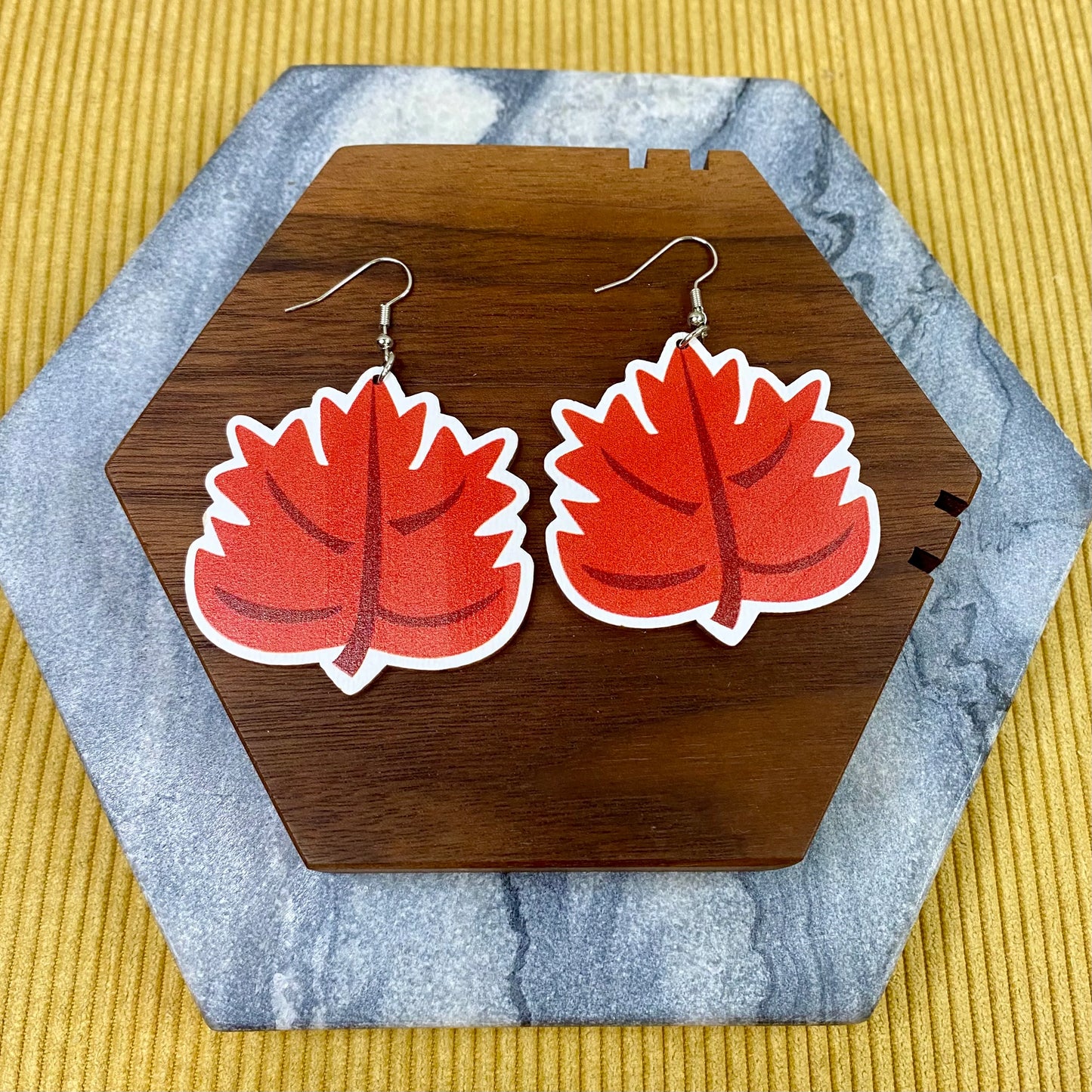 red fall leaf wooden drops