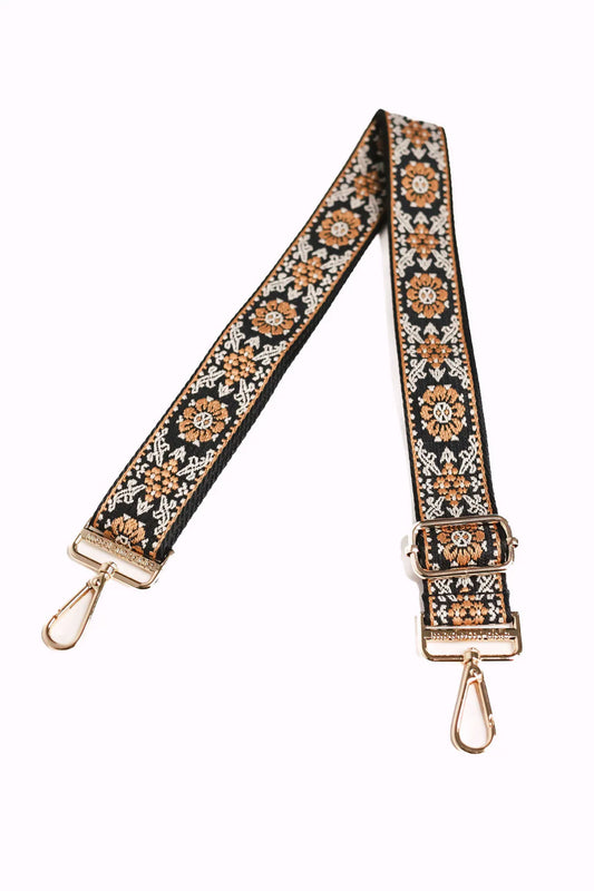 mila floral adjustable strap in black + cream + carmel