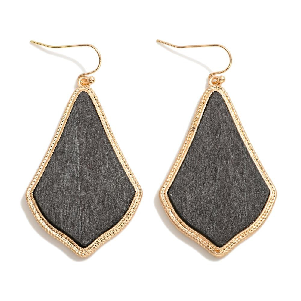 wood inlay teardrop earring