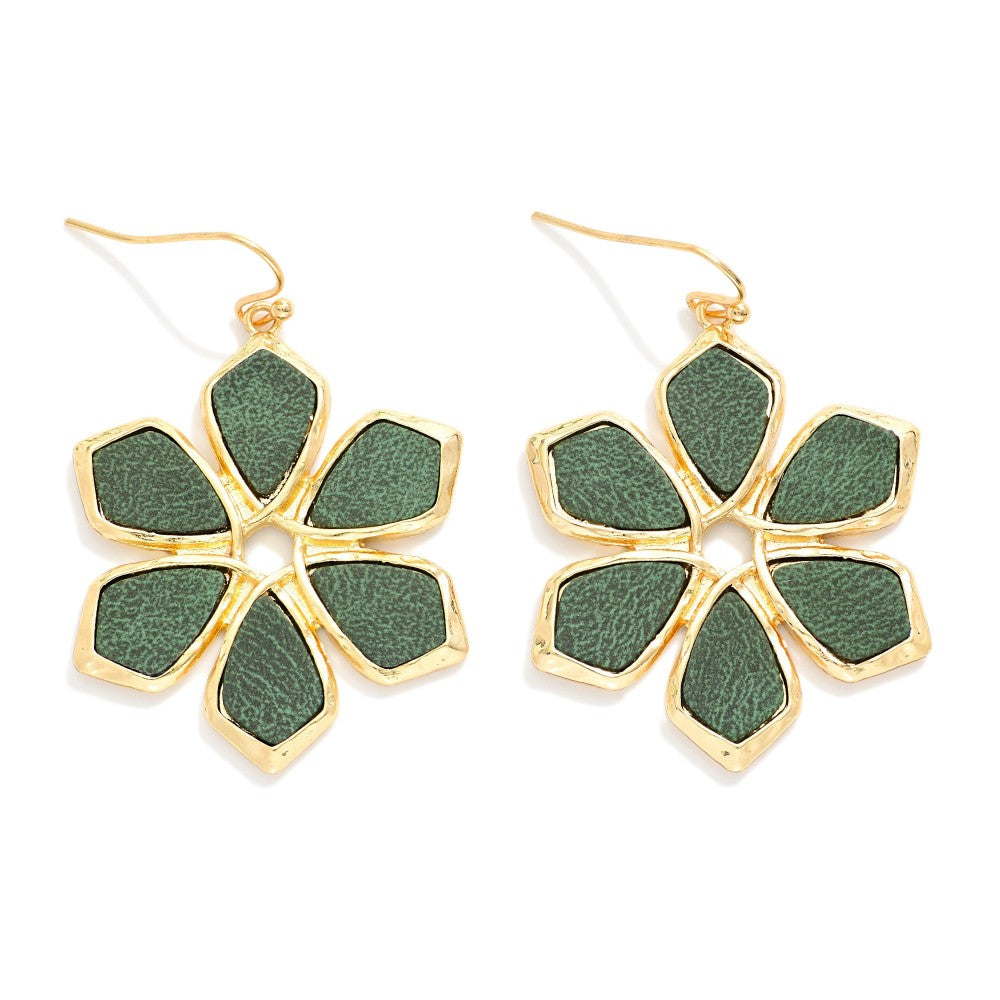 vegan leather flower drop earrings (olive)