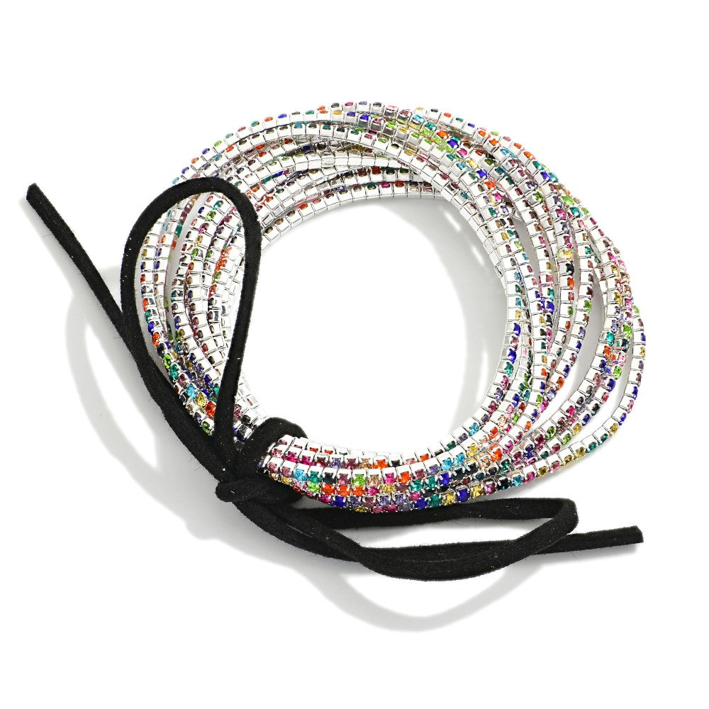 silver multi set of 12 rhinestone bracelets