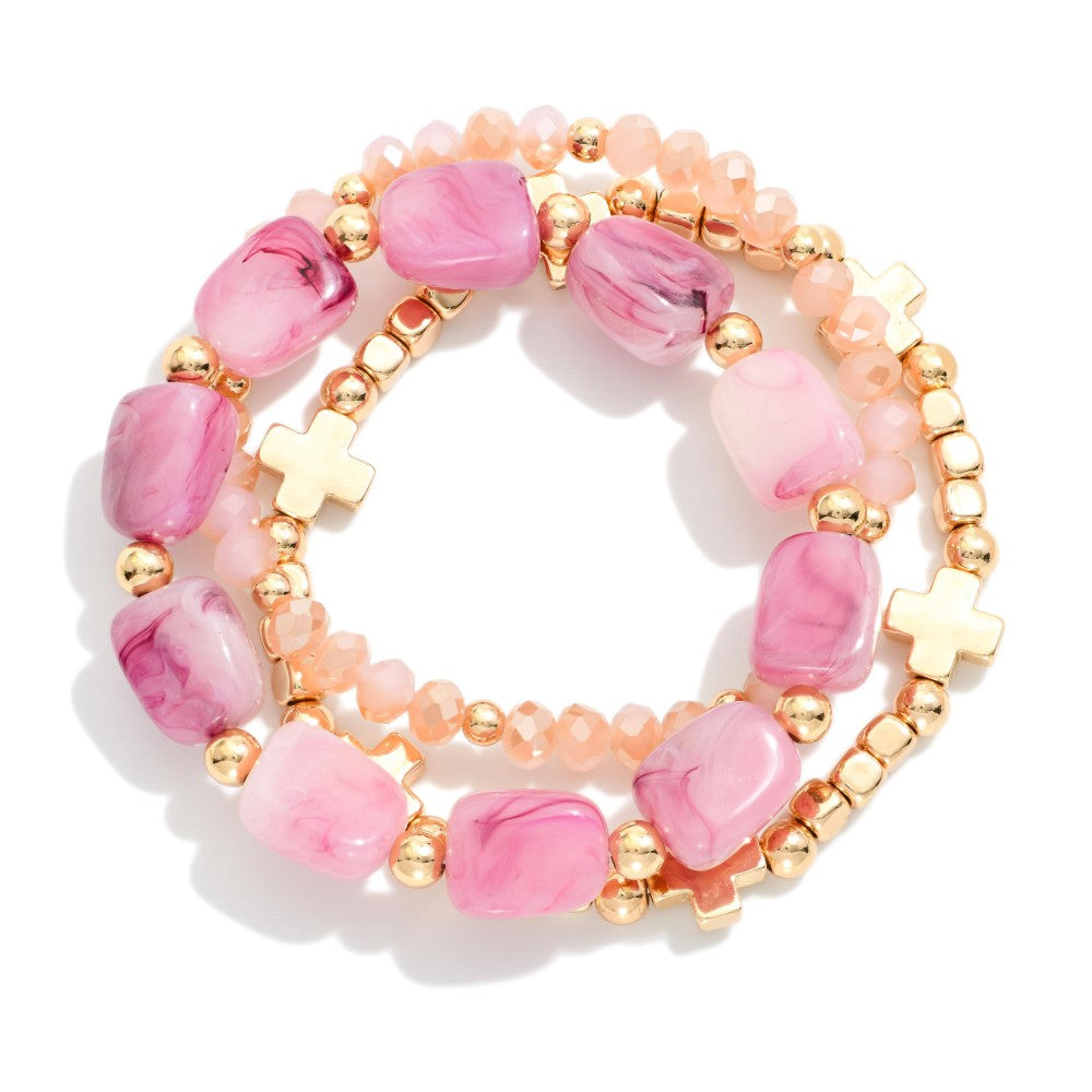 set of 3 beaded bracelet stack in sangria