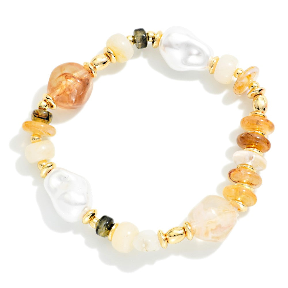 Stone & Pearl Beaded Stretch Bracelet in natural