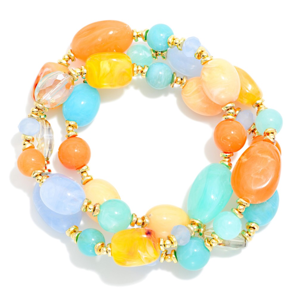 set Of 3 acetate bead bracelet stack in summer