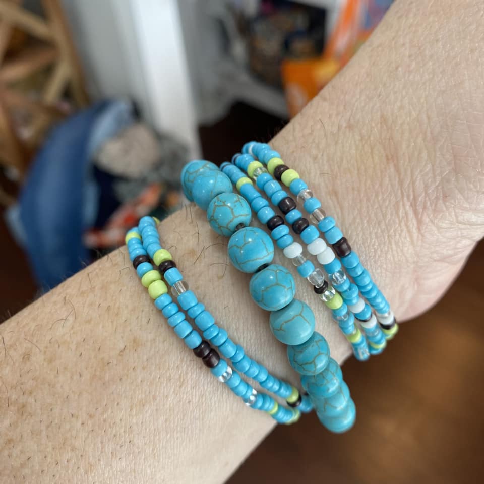 blue turquoise seed bead stack
