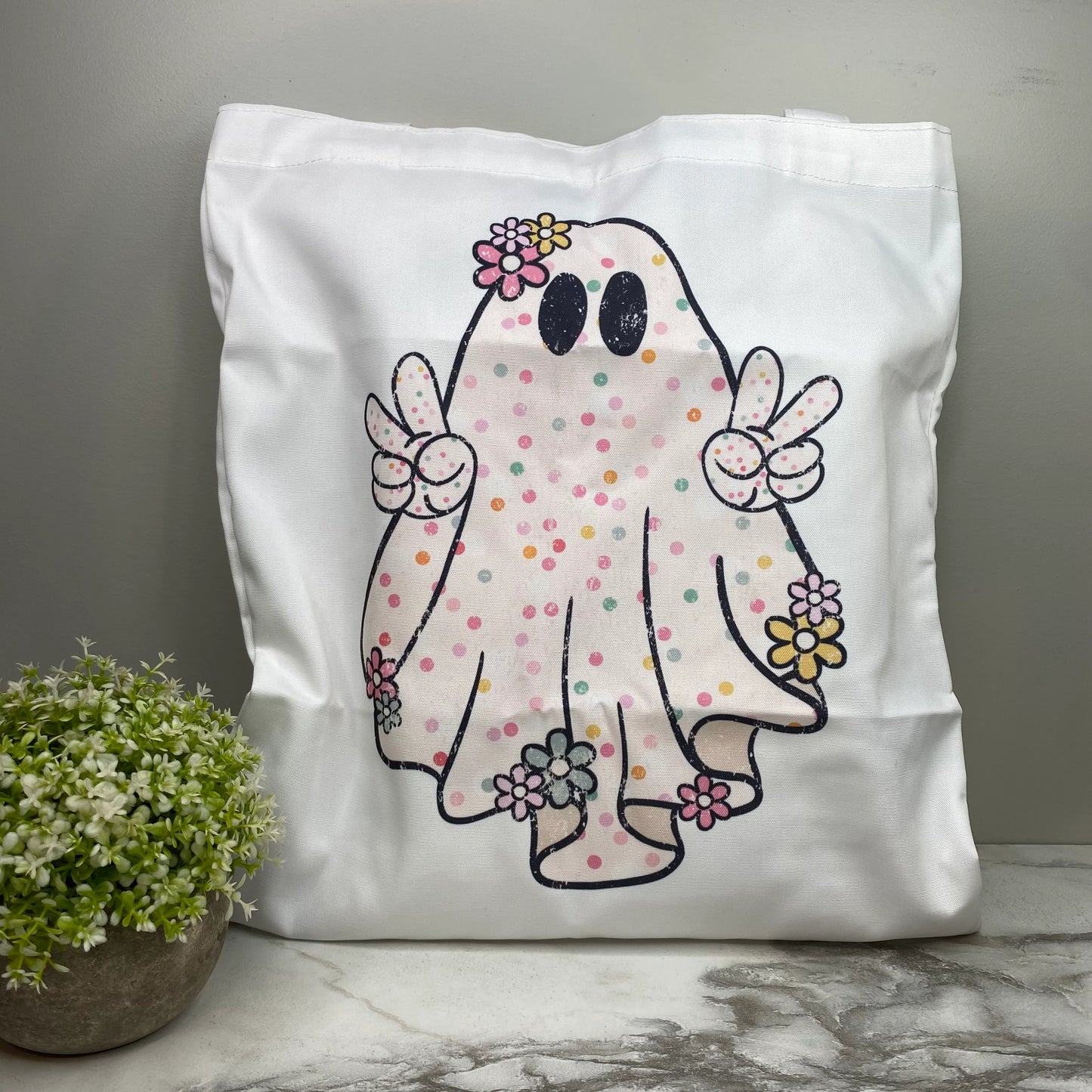 floral 'peace' ghost tote bag