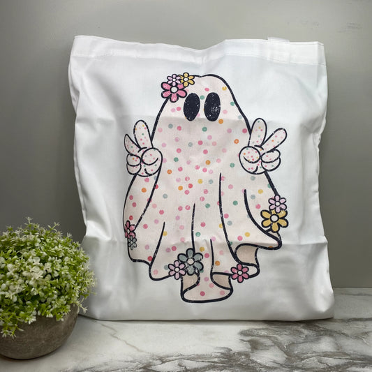 floral 'peace' ghost tote bag