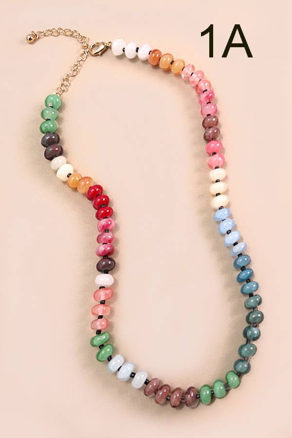 1A natural agate candy necklace with glass & semi-precious beads