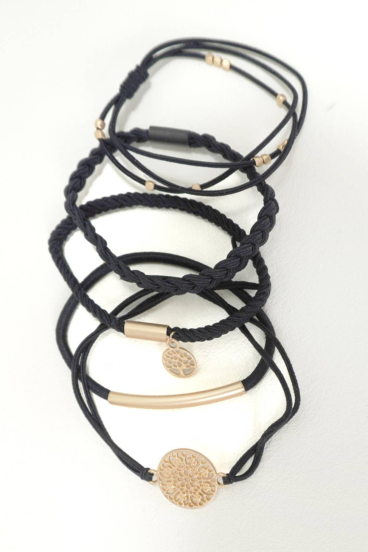 NAVY BOHO DUAL FUNCTION KNOT BRACELET HAIR TIES