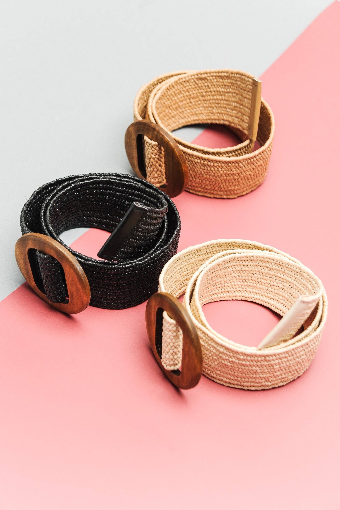 black wooden buckle rattan stretch belt