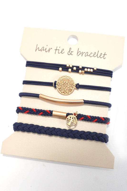 NAVY BOHO DUAL FUNCTION KNOT BRACELET HAIR TIES