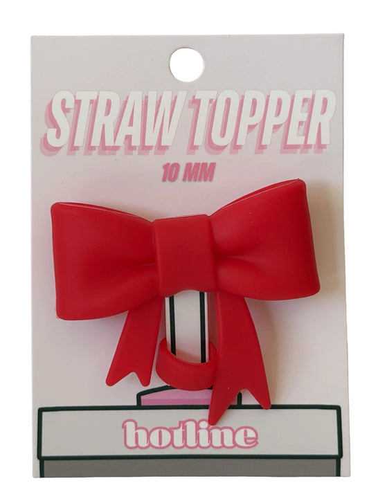 bow straw topper || red