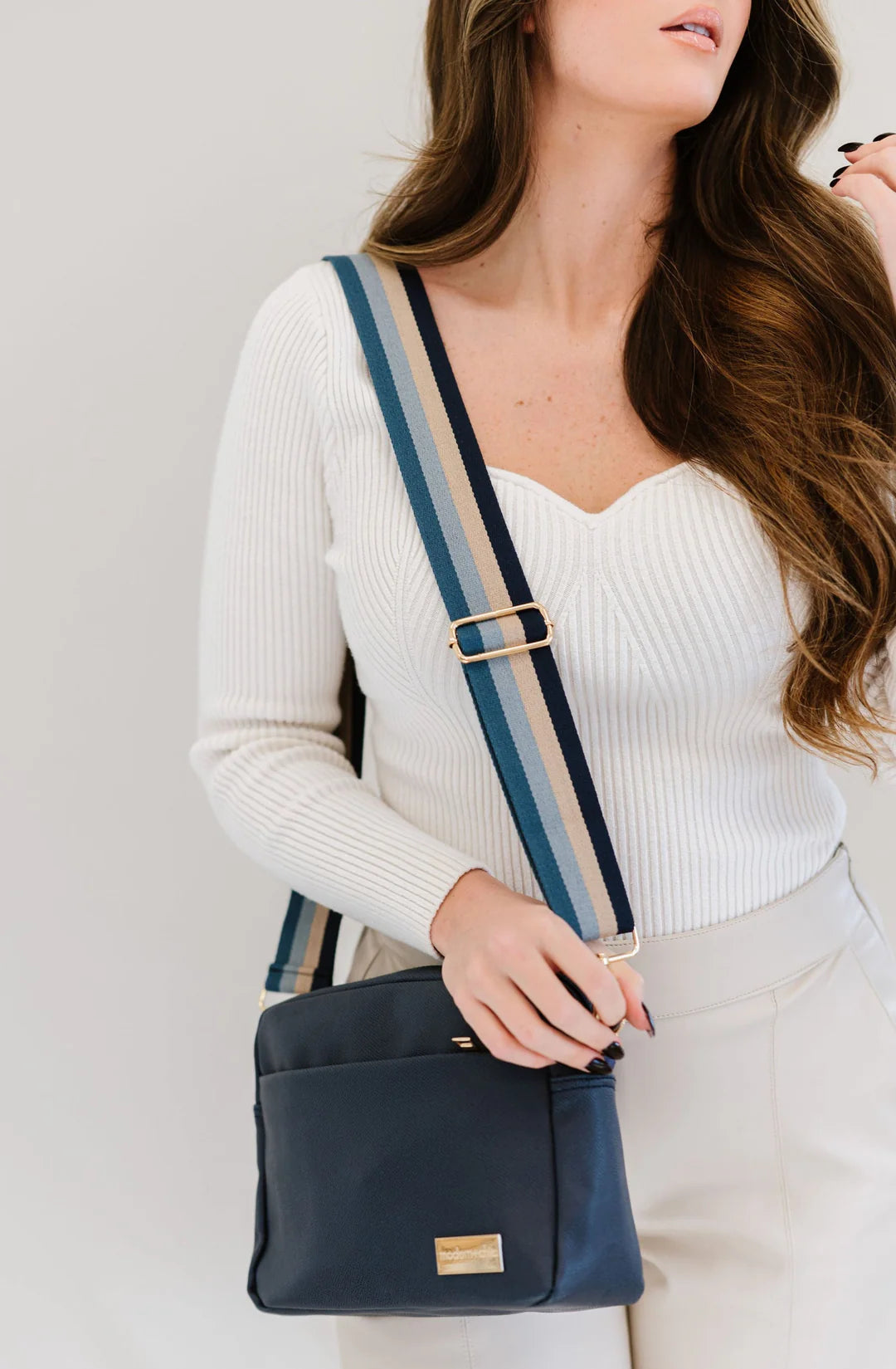 rynn striped adjustable strap navy+tan+blue+teal