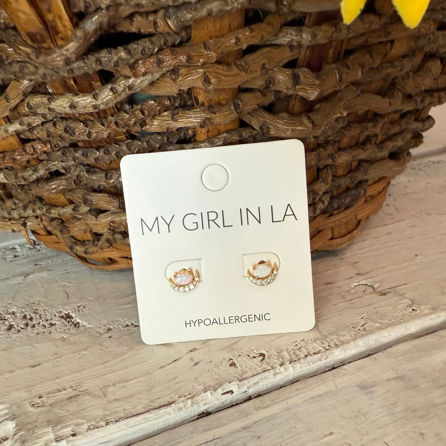 opal crecsant moon studs
