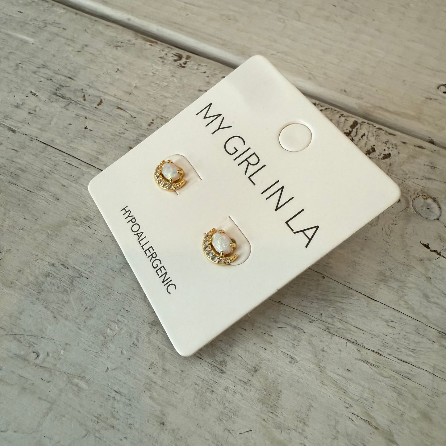 opal crecsant moon studs
