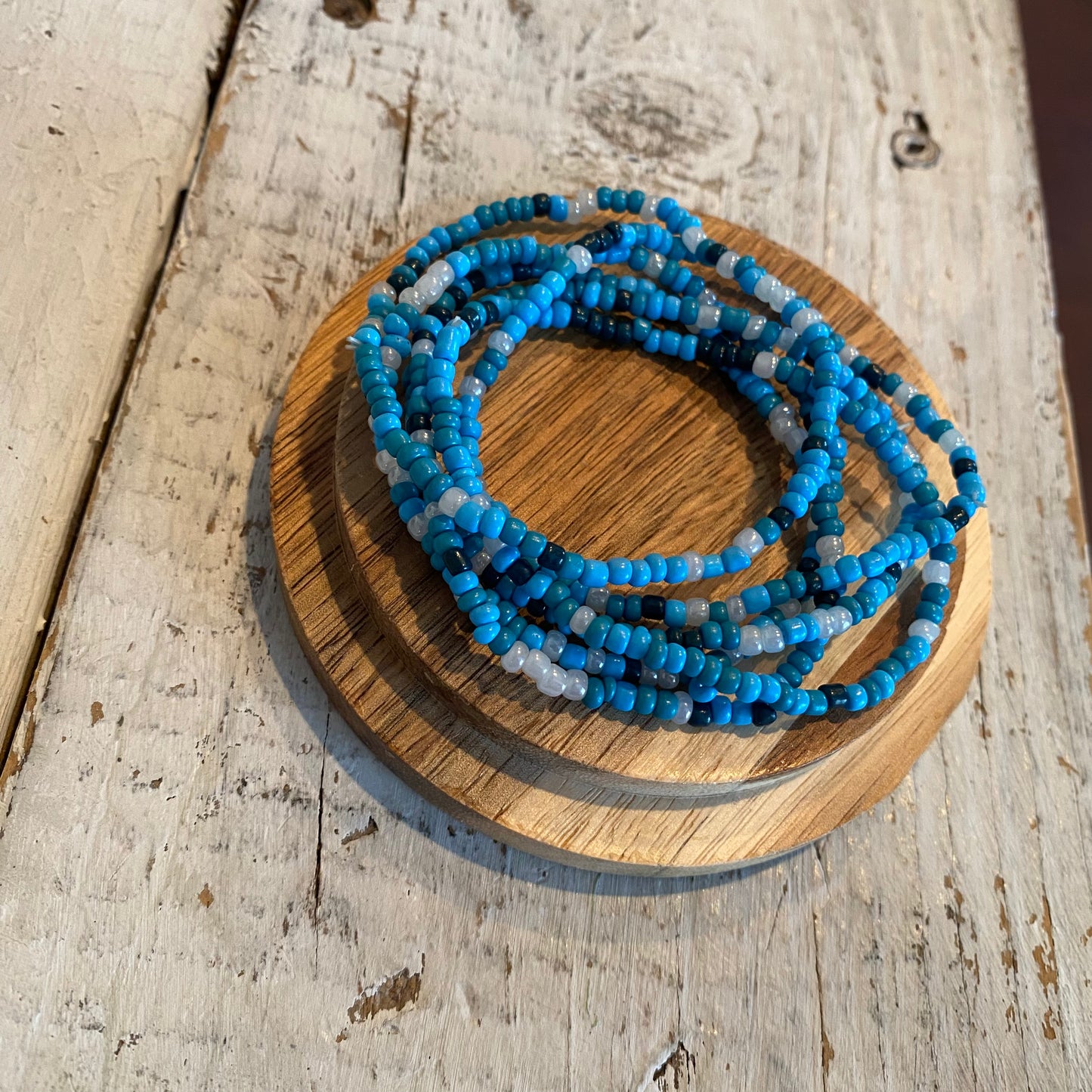 blue seed bead stack