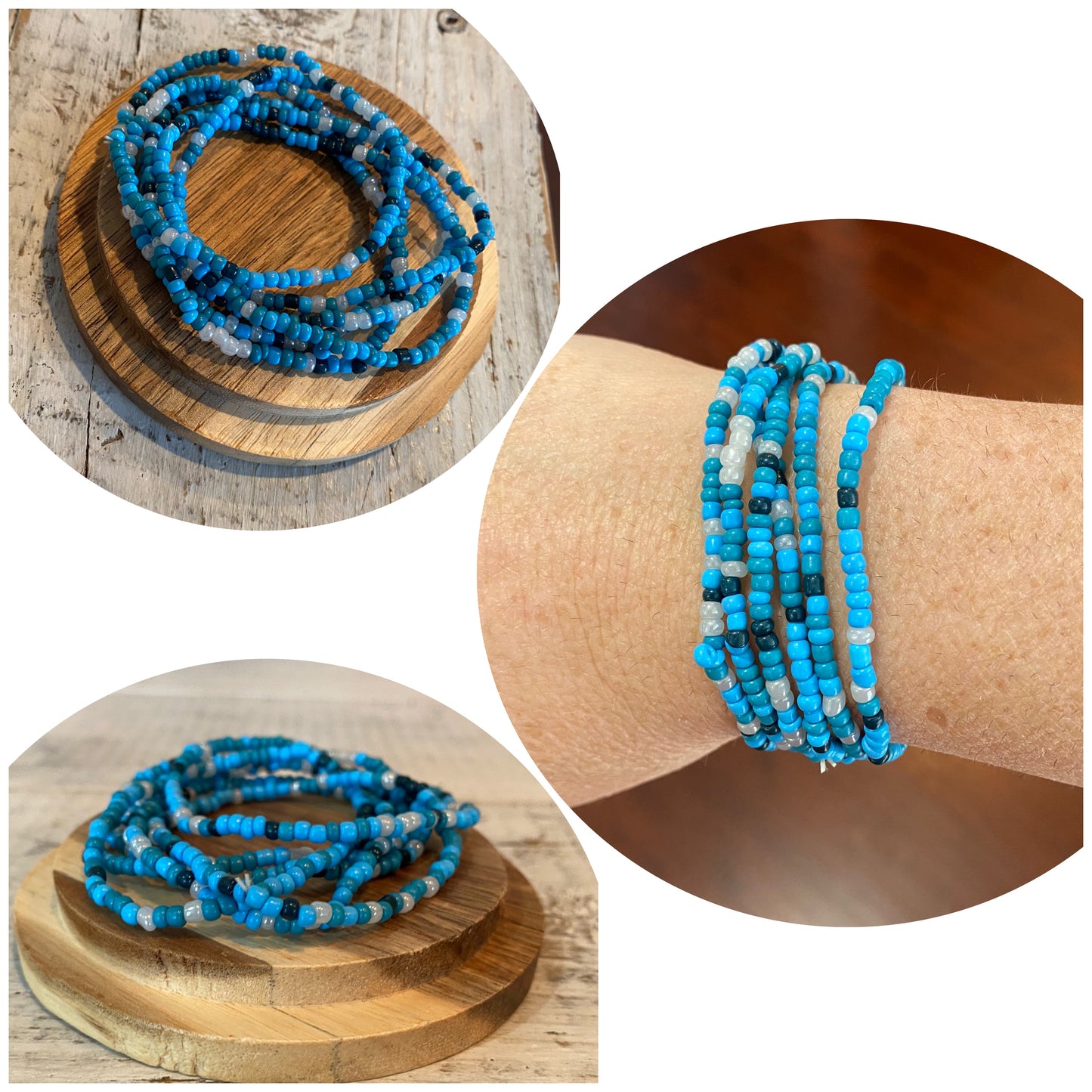 blue seed bead stack