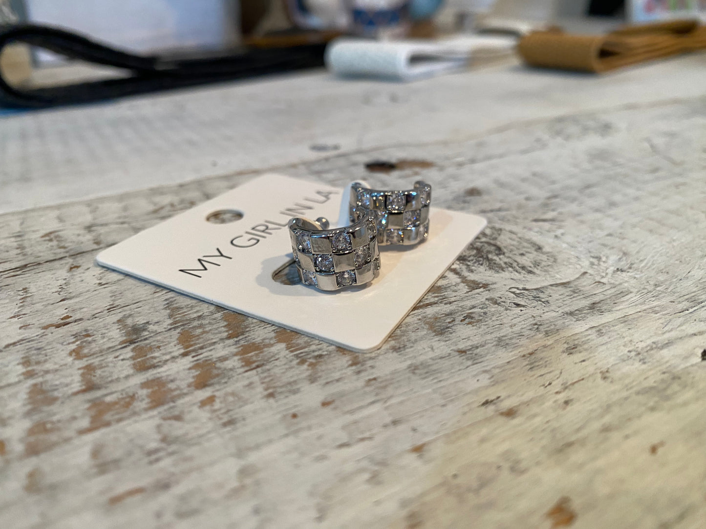 checkered cz open back hoops