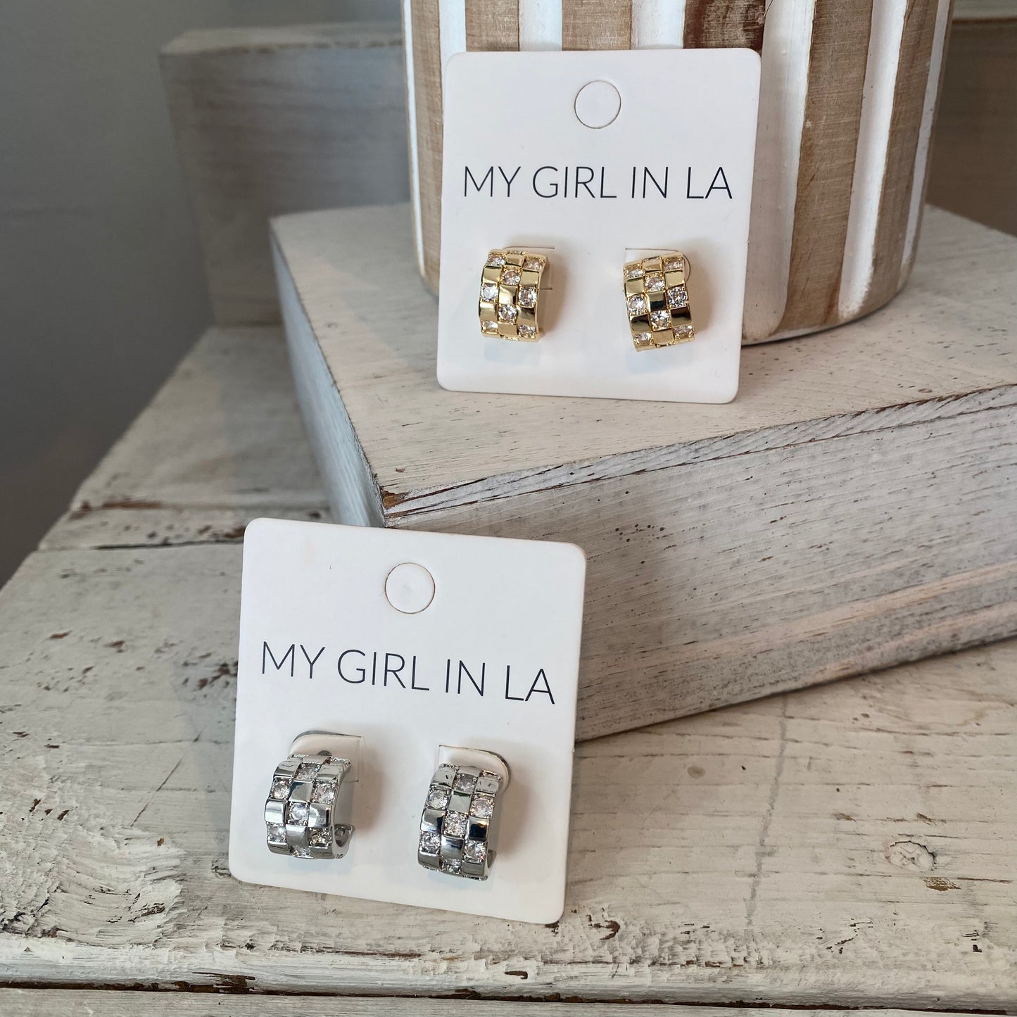 checkered cz open back hoops