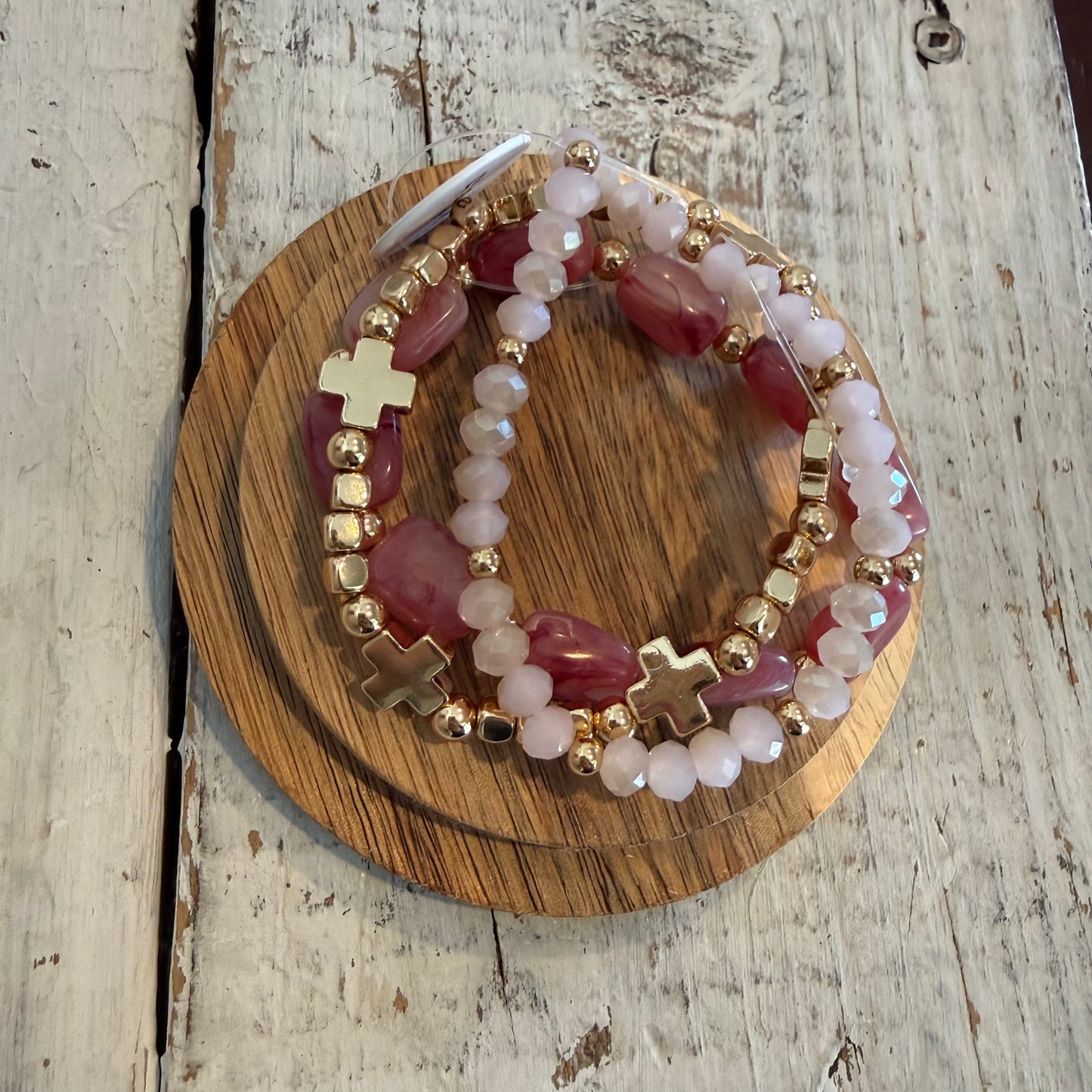 set of 3 beaded bracelet stack in sangria