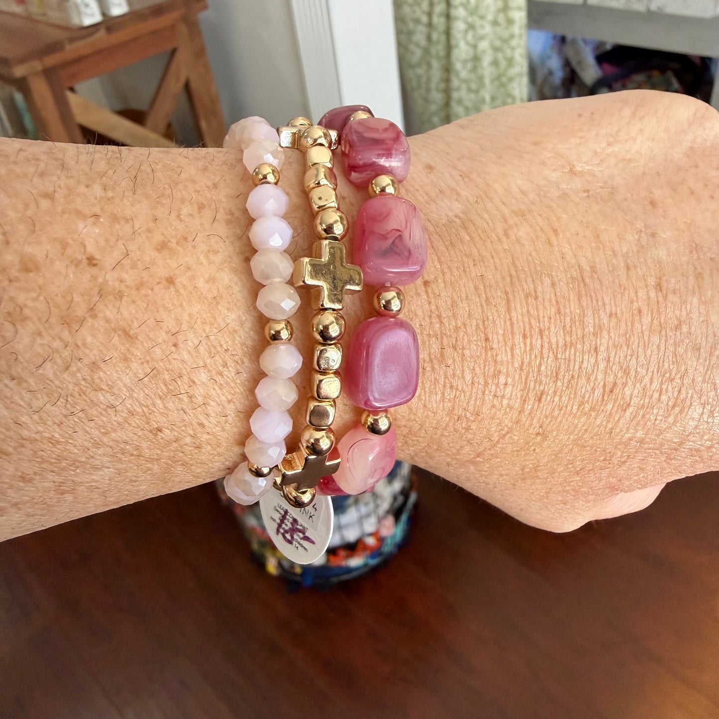 set of 3 beaded bracelet stack in sangria