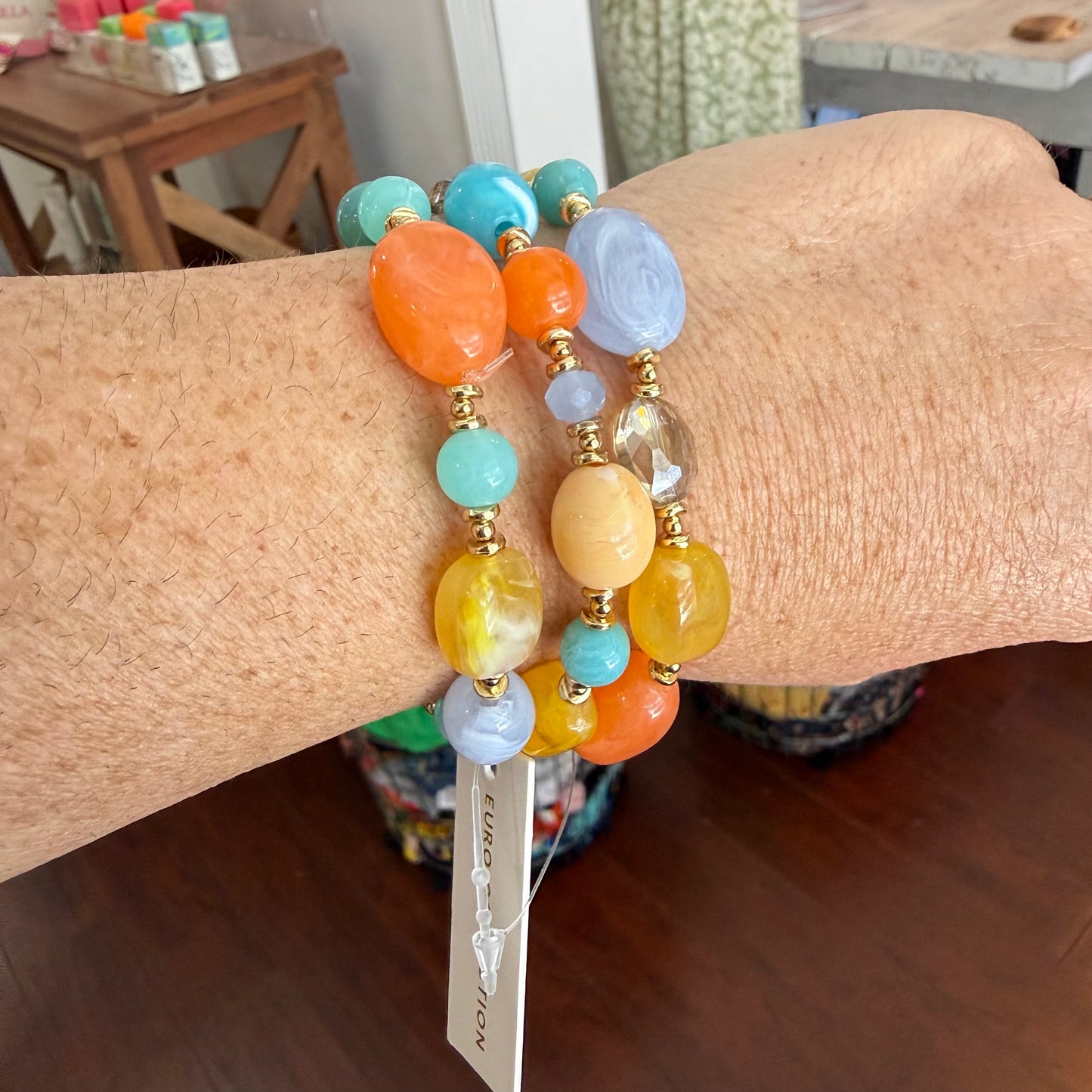 set Of 3 acetate bead bracelet stack in summer