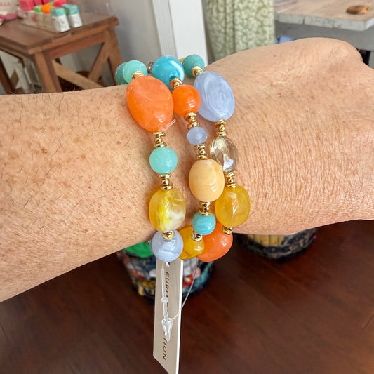 set Of 3 acetate bead bracelet stack in summer
