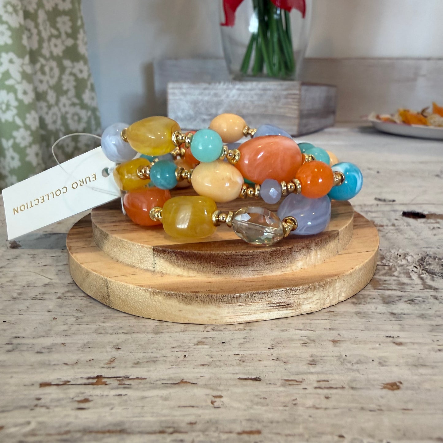 set Of 3 acetate bead bracelet stack in summer