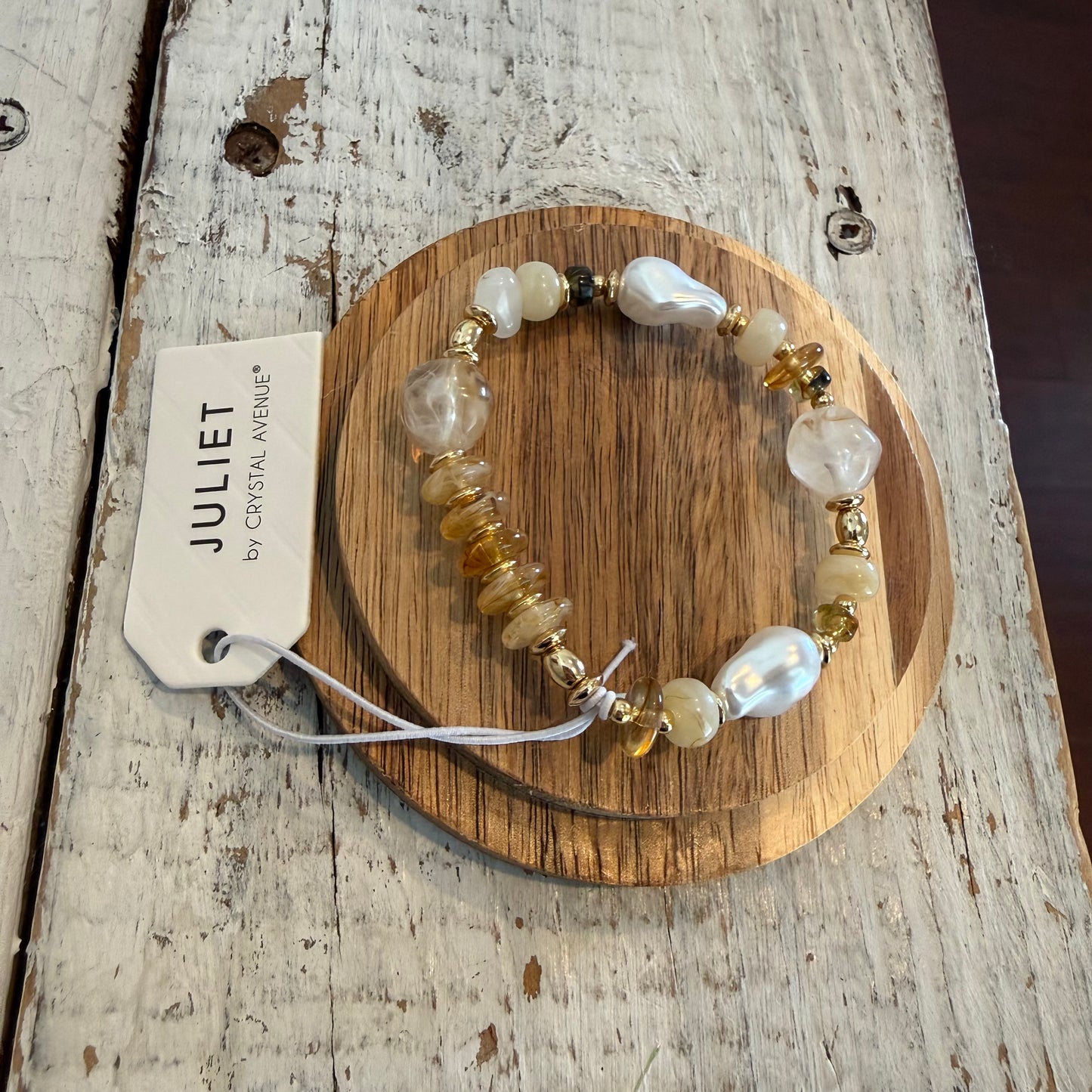 Stone & Pearl Beaded Stretch Bracelet in natural