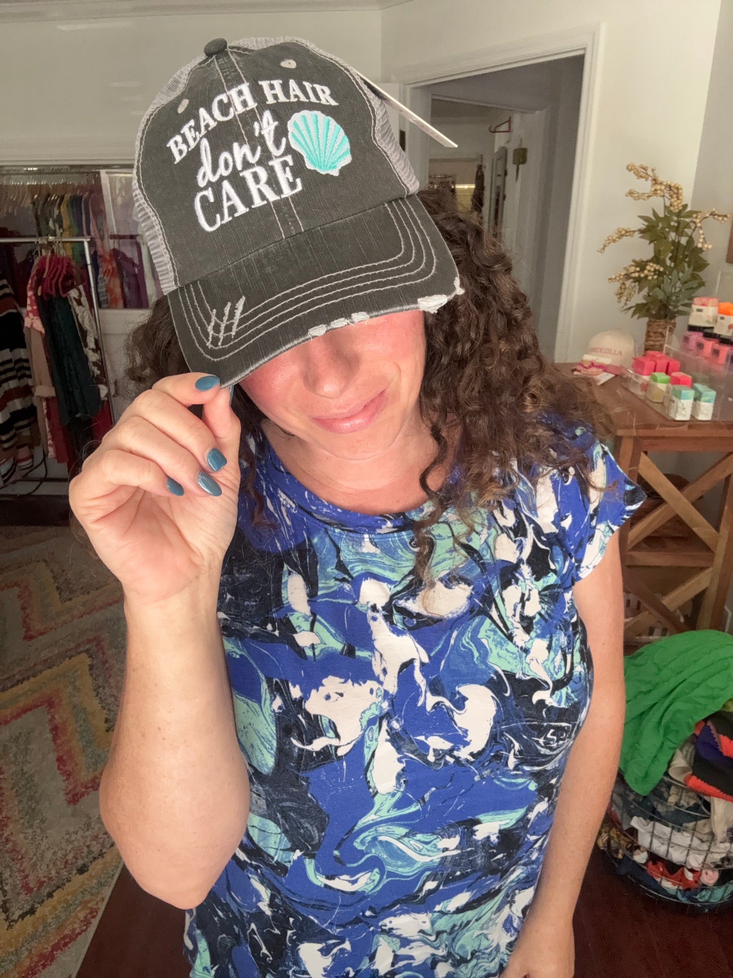 beach hair don't care baseball cap shell