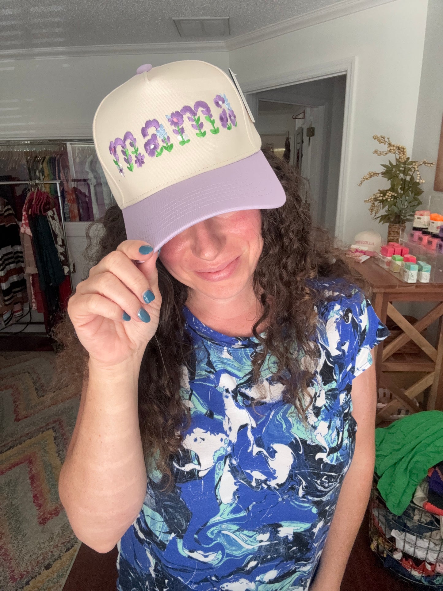 mama embroidered floral baseball cap