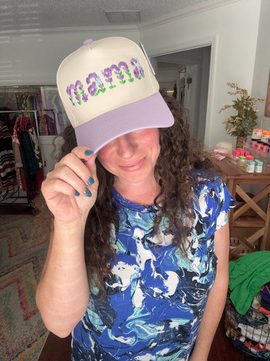 mama embroidered floral baseball cap