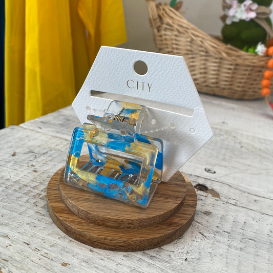 blue & gold mini rectangle claw clip
