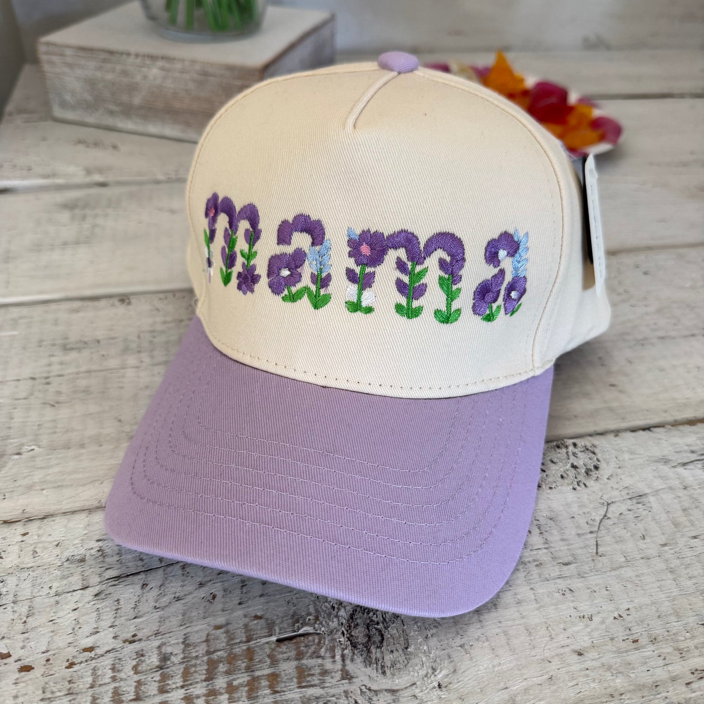 mama embroidered floral baseball cap