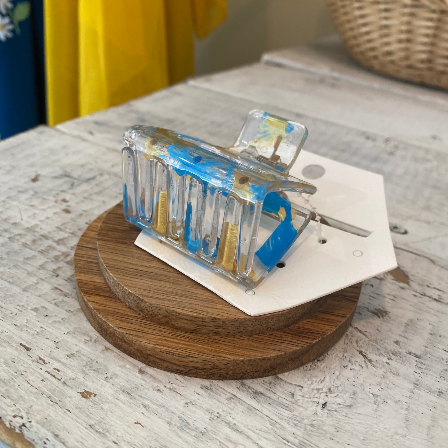 blue & gold mini rectangle claw clip