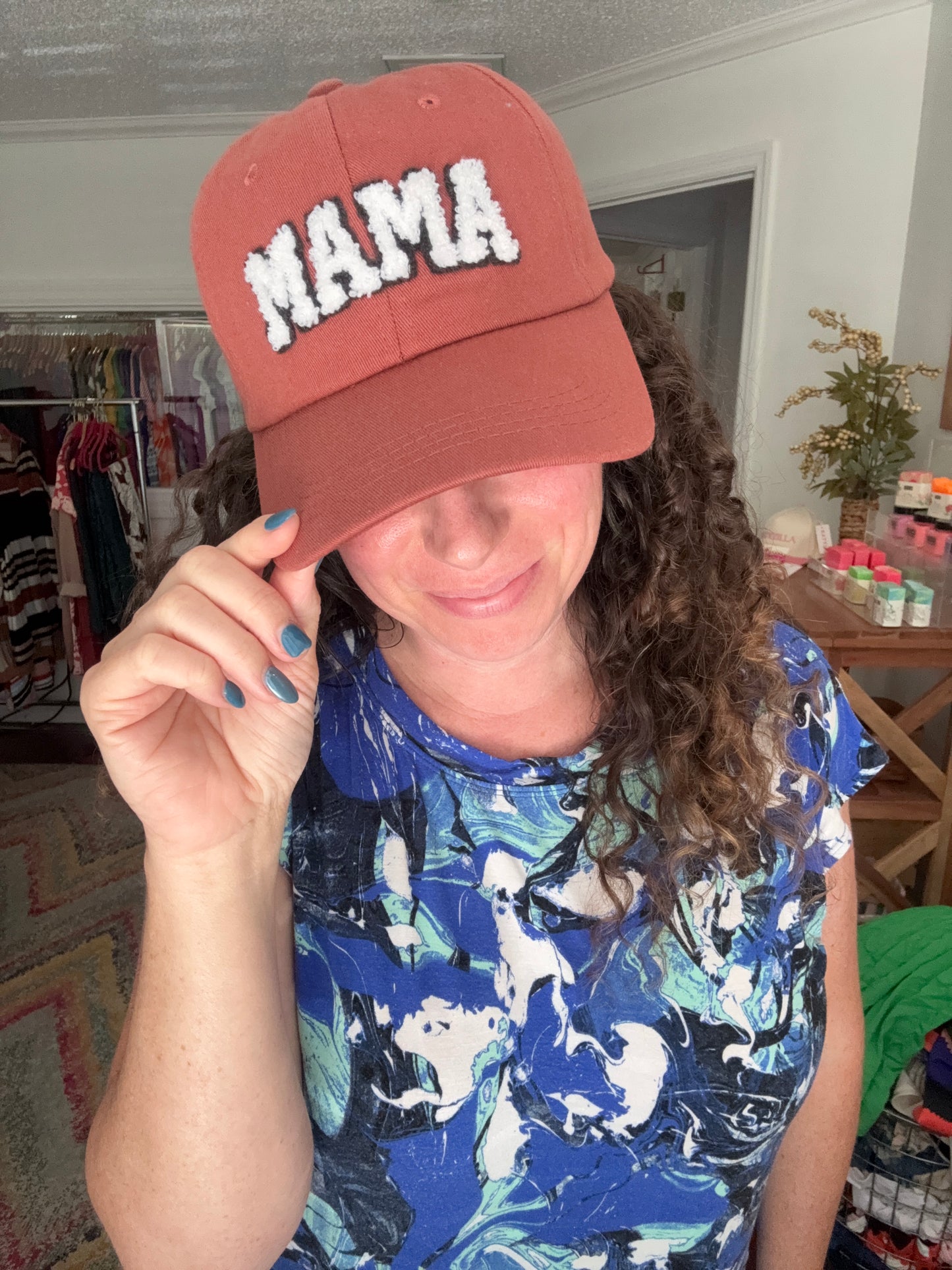 washed sherpa mama baseball cap in baked clay