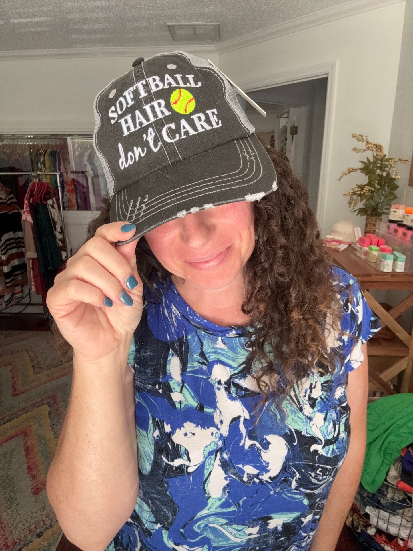 softball hair don't care baseball cap