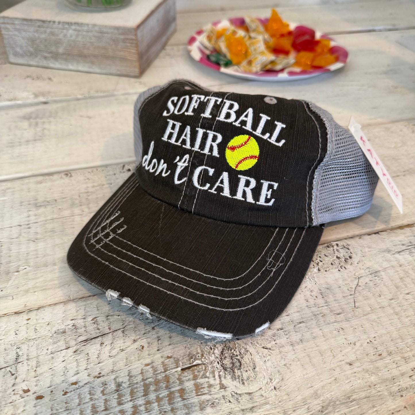 softball hair don't care baseball cap