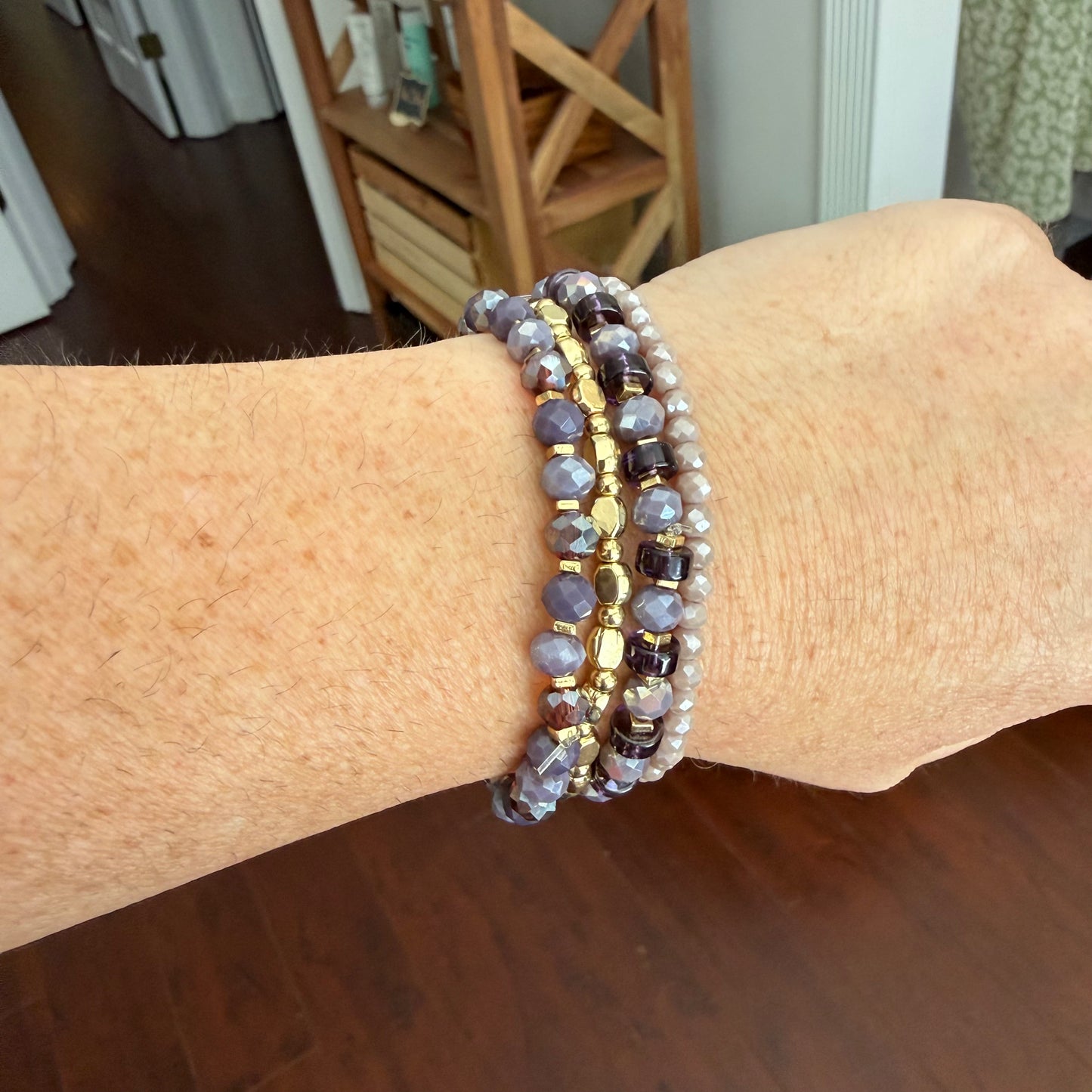 amethyst quartz stack with faceted beads