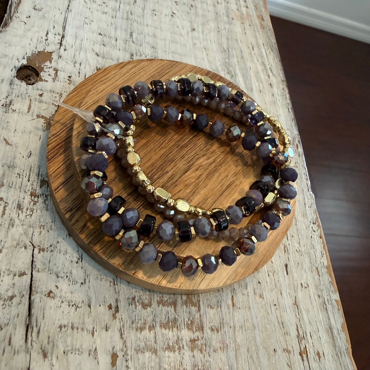 amethyst quartz stack with faceted beads