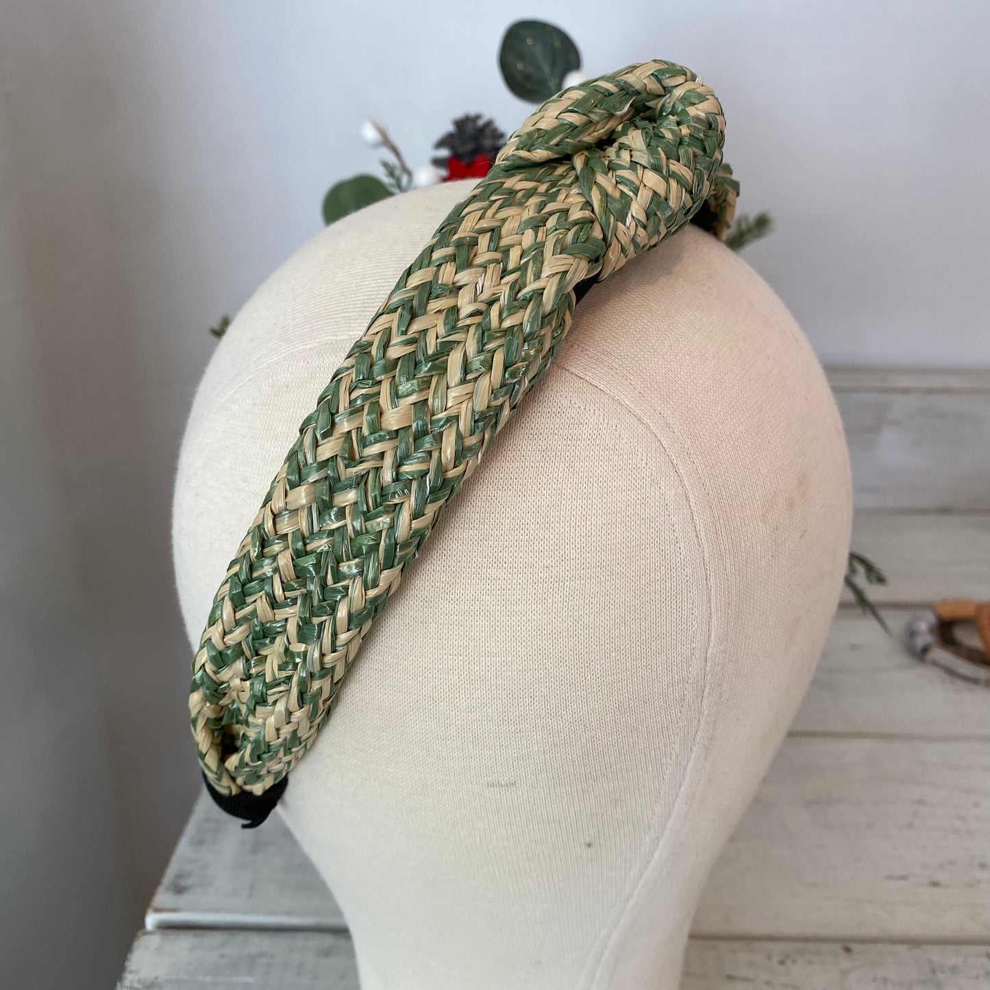 sage raffia woven headband