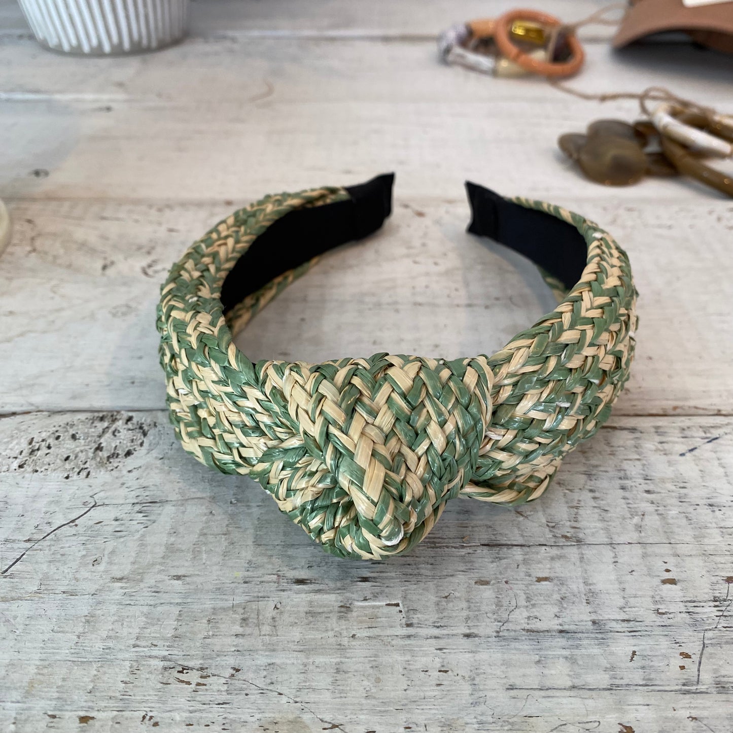 sage raffia woven headband