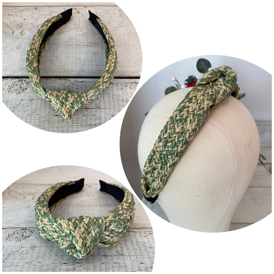 sage raffia woven headband