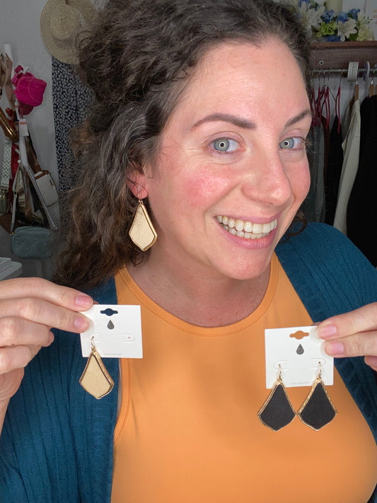 wood inlay teardrop earring