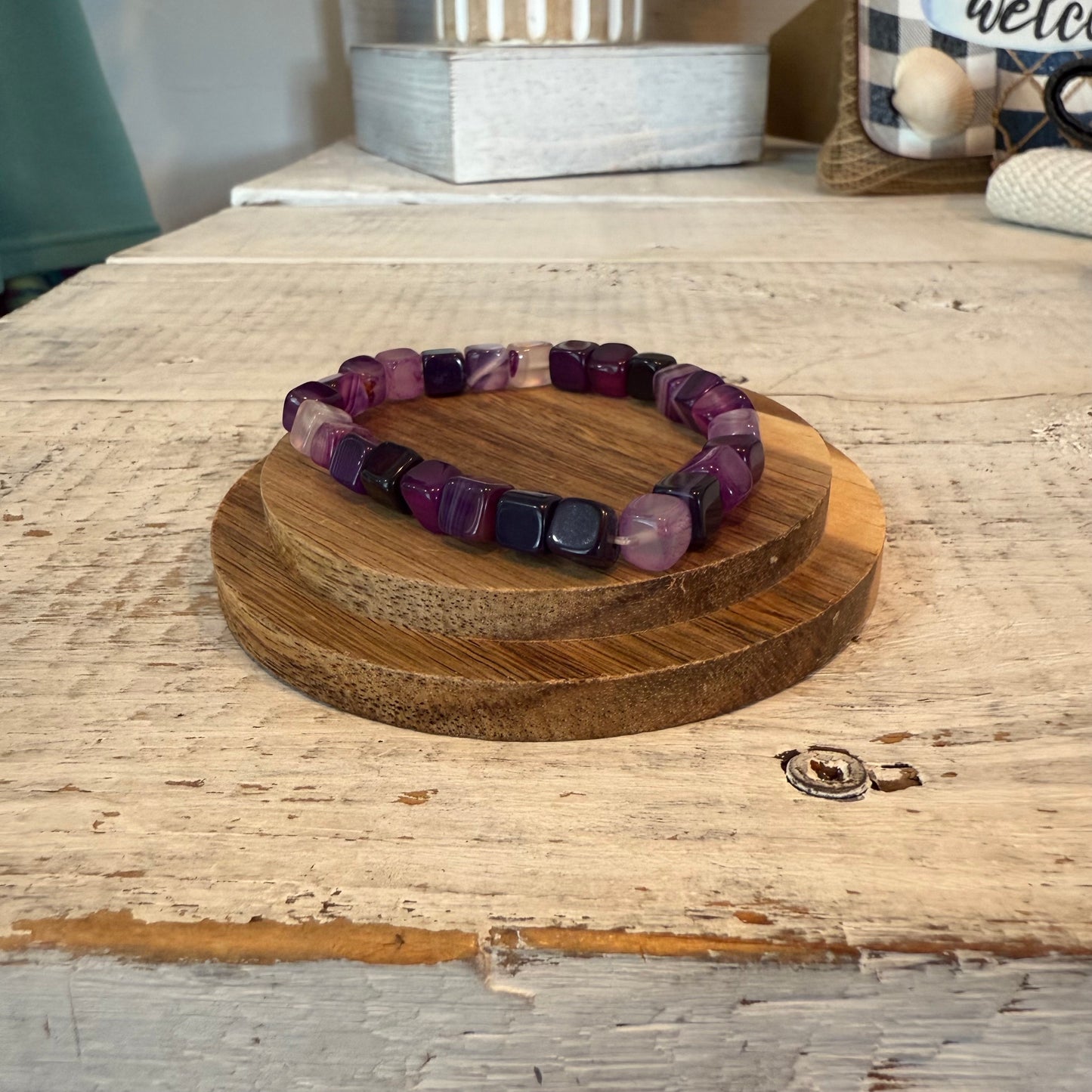 purple square agate gemstone bracelet