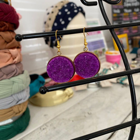 violet druzy drop (gold)